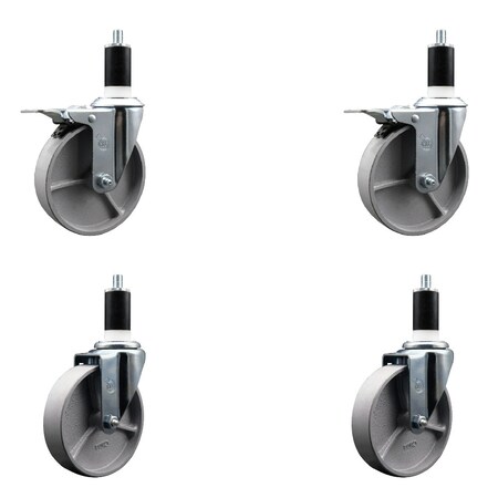Service Caster 5'' Semi Steel Swivel 1-3/8'' Expanding Stem Caster Set 2 Total Lock Brakes, 4PK SCC-EXTTL20S515-SSR-2-S-2-138